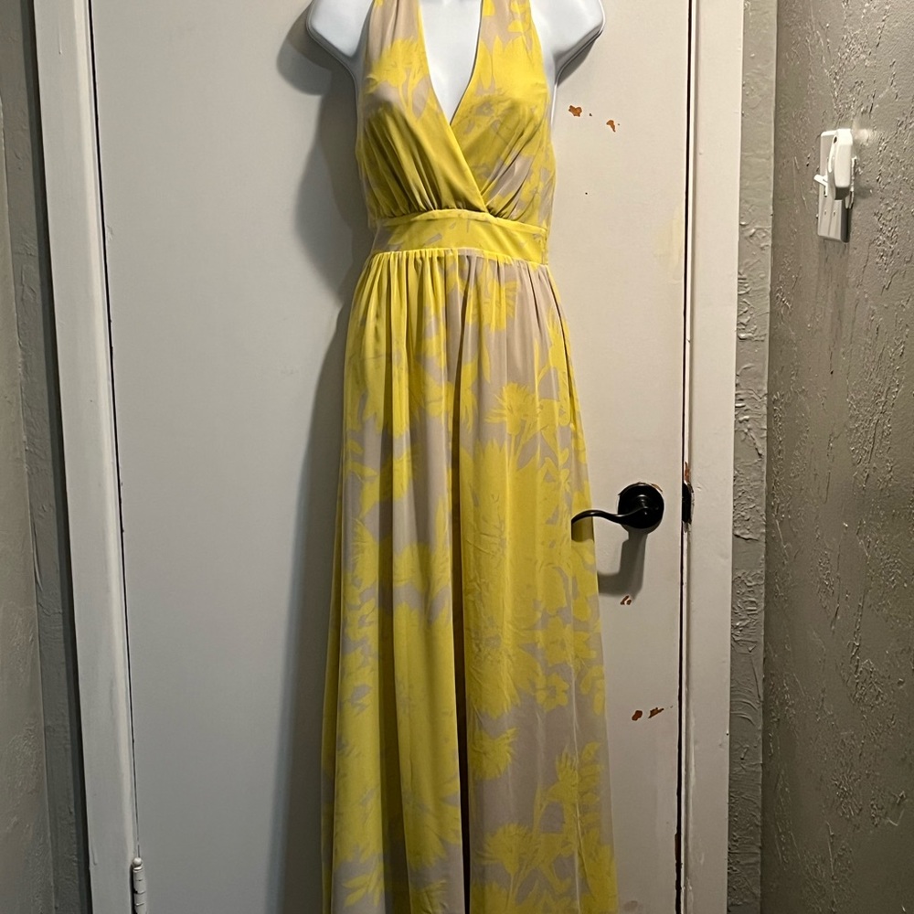 Yellow and tan floral halter style dress from Express, size extra small